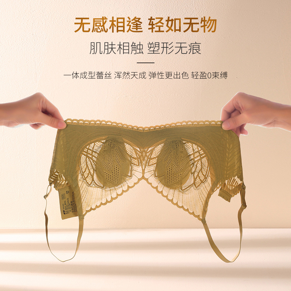 13698081.蕾丝兔耳杯乳胶防螨抑菌片裁调整型无痕内衣无感通勤文胸秋季无缝
