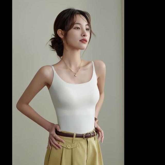 13698133.无痕冰丝吊带背心式长版调节肩带带胸垫固定杯外穿显瘦打底内衣女