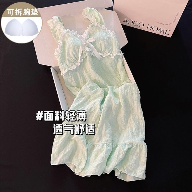 13700547.2026夏季新款性感吊带睡裙女带胸垫纯欲荷叶边甜美少女睡衣家居服