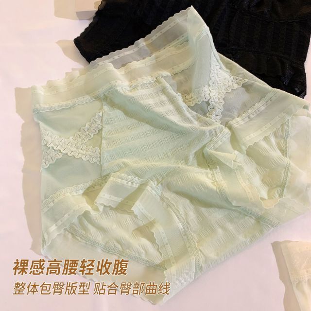 13701076.A抑菌泡泡纱蕾丝包臀塑腰高腰无痕不卷边桑蚕裆女士内裤