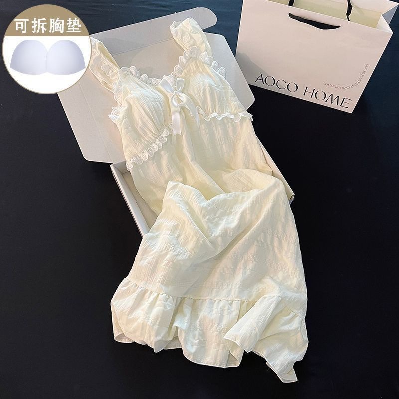 13700547.2026夏季新款性感吊带睡裙女带胸垫纯欲荷叶边甜美少女睡衣家居服