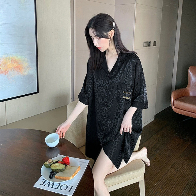 13700536.纯欲甜美衬衣款睡衣女网红新款睡裙夏季薄款衬衫冰丝夏欲风连衣裙