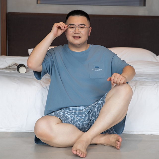 13702271.男士睡衣二件套装夏天短袖短裤休闲莫代尔大码家居服夏季新