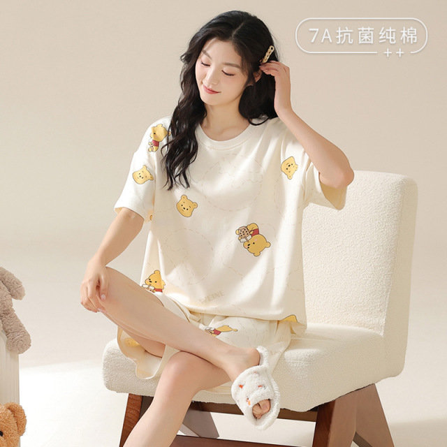 13703274.带胸垫一体式睡衣女士春夏季2026新款纯棉短袖卡通薄款家居服套装