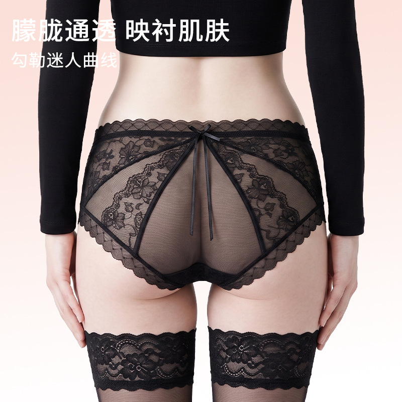 13703287.纯欲蕾丝女内裤后臀蝴蝶结透气高弹全包臀女士内裤10A抑菌