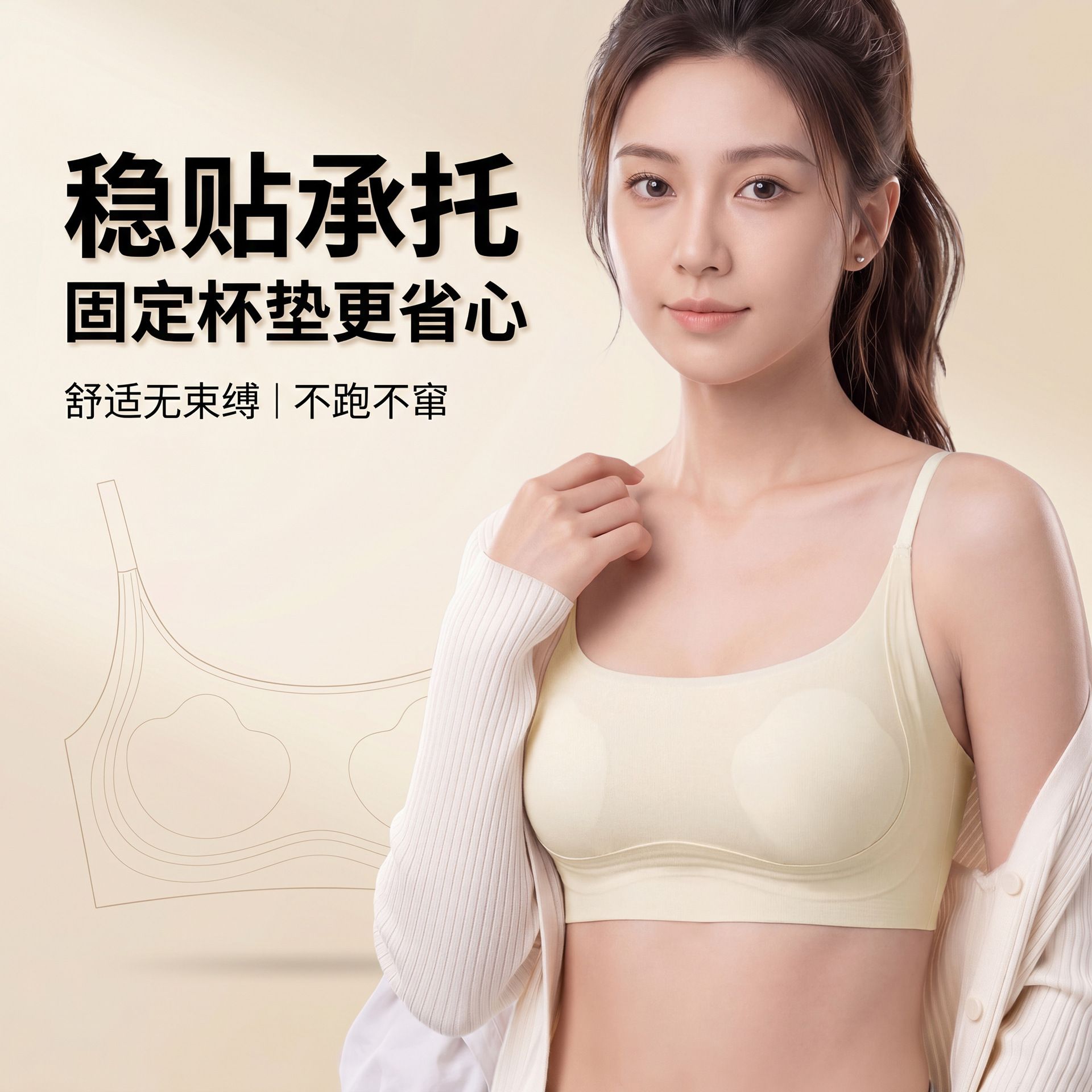 13734693.法厘哒冰皮美背软支撑提拉内衣女大胸显小聚拢无钢圈背心式文胸