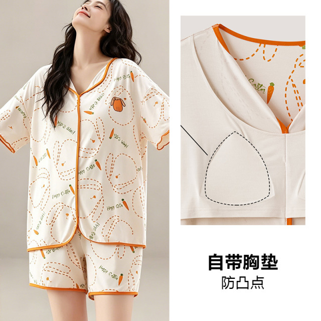 13593140.派邦奴【软糯凉感莫代尔手感】透气舒适女短袖短裤开衫睡衣套装