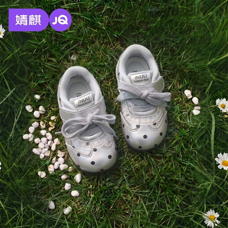 13856113.JQ婧麒宝宝学步鞋女童波点蝴蝶结甜美风运动鞋防滑软底机能小皮鞋