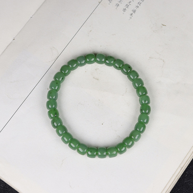 13428089.晶屿 天然和田玉碧玉猕猴桃老型珠手串直切手链【6x7mm】