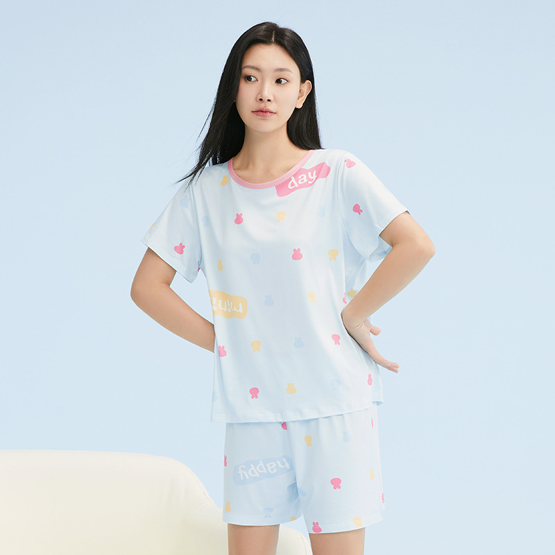 13682727.T女士家居服针织牛奶丝短袖短裤