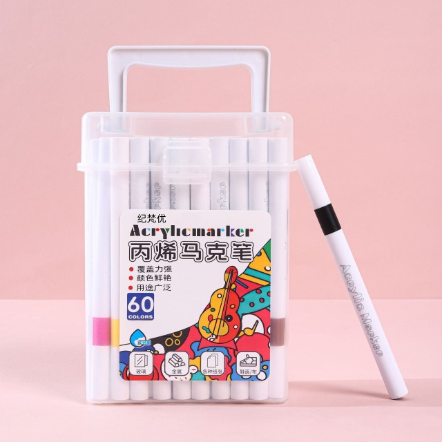 13491502.『120色桶装丙烯马克笔』儿童美术专用水彩笔防水画笔圆杆丙烯马克笔