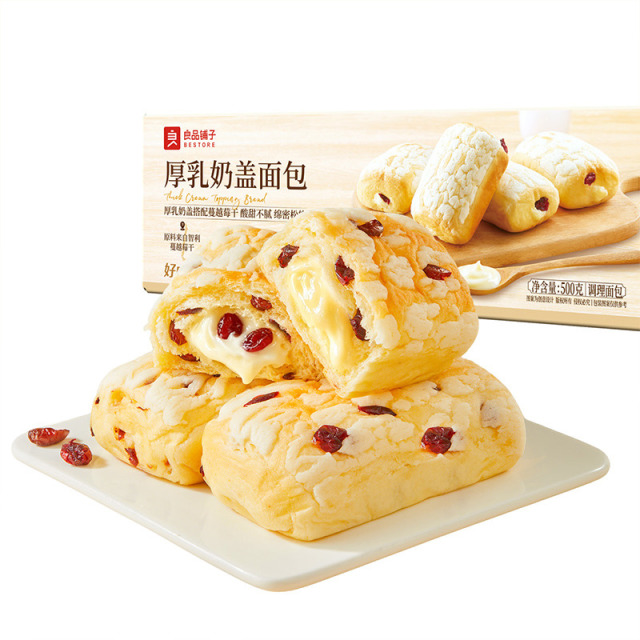 13695504.良品铺子厚乳奶盖面包500g吐司面包早餐营养健康食品