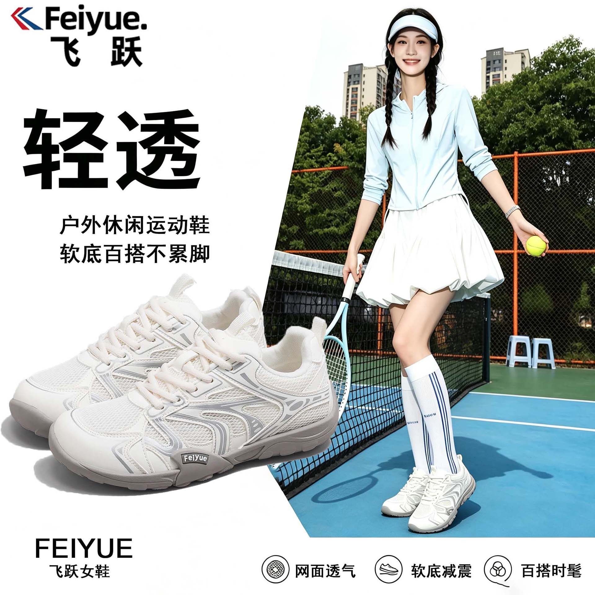 13786292.飞跃女鞋网面透气运动鞋2026秋季新款通勤休闲鞋时尚百搭跑步鞋