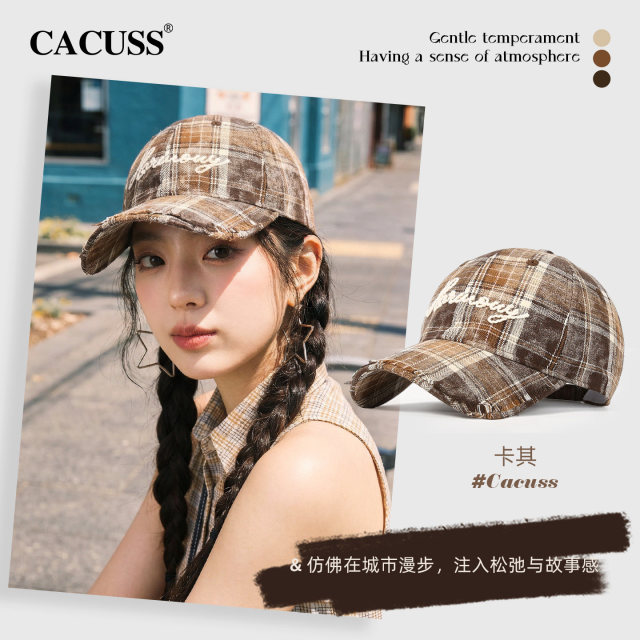 13509388.CACUSS 复古格纹鸭舌帽扎染毛边棒球帽