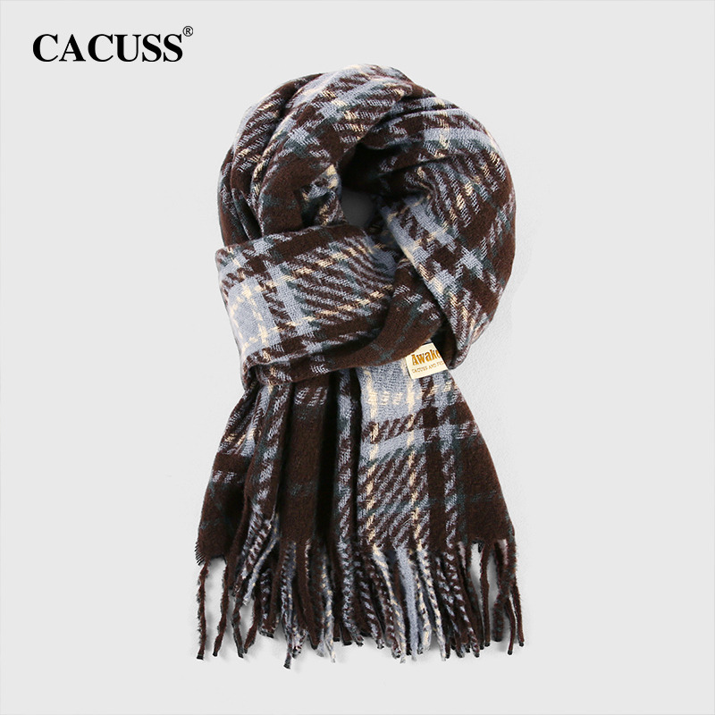 13845402.CACUSS 格纹围巾秋冬加厚保暖 流苏围巾软糯 户外大号披肩两用