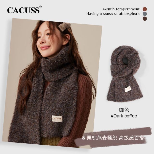 13848527.CACUSS 含羊毛圈圈纱围巾女 软糯保暖小围巾 多巴胺配色 户外围巾柔软保暖