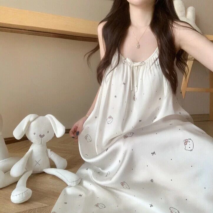 13745828.意达鸟甜美公主风缎面冰丝长裙女夏季纯欲睡裙2026新款吊带胸垫家居裙夏