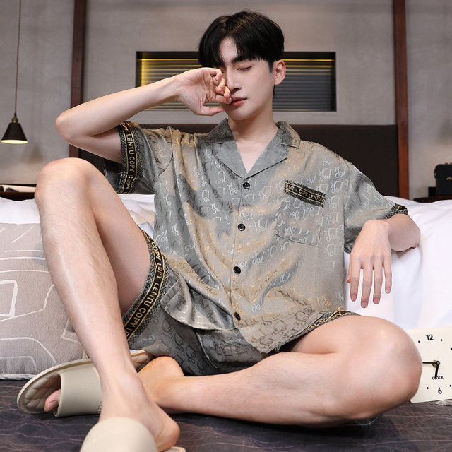 13746811.意达鸟睡衣男夏季冰丝短袖新款男士青少年凉感夏天家居服套装可外穿