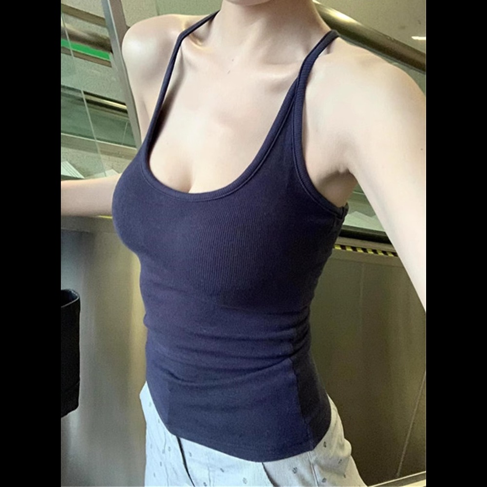 13769776.意达鸟纯欲甜辣妹性感露背收腰显瘦吊带背心女带胸垫瑜伽服百搭健身上衣