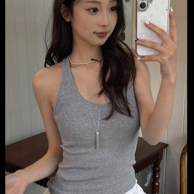 13769890.意达鸟法式U领挂脖露背吊带背心夏内搭美背文胸一体杯带胸垫遮副乳上衣