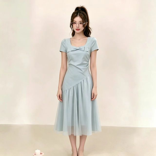 13762577.诗茉琳2026年夏季新款时尚仙女蓬蓬裙温柔拼接收腰显瘦千金风连衣裙女