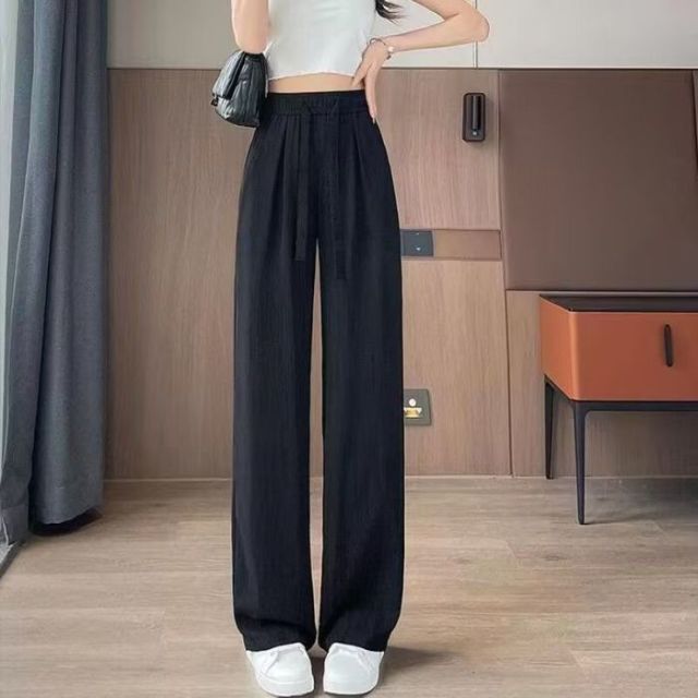 13762604.诗茉琳冰丝阔腿裤女夏季2026新款高腰抽绳肌理感慵懒美式休闲拖地裤子