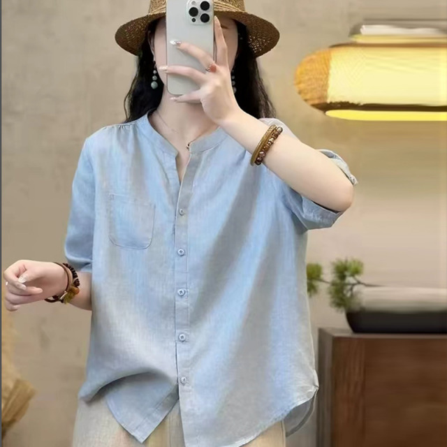 13762592.诗茉琳短袖净版衬衫女单排扣显瘦气质小衫夏季新款宽松百搭开衫女