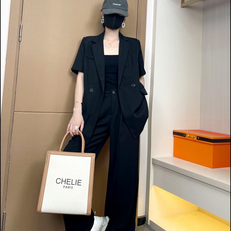 13762541.诗茉琳2026年夏季新款时尚套装短袖西装阔腿裤两件套西服套装