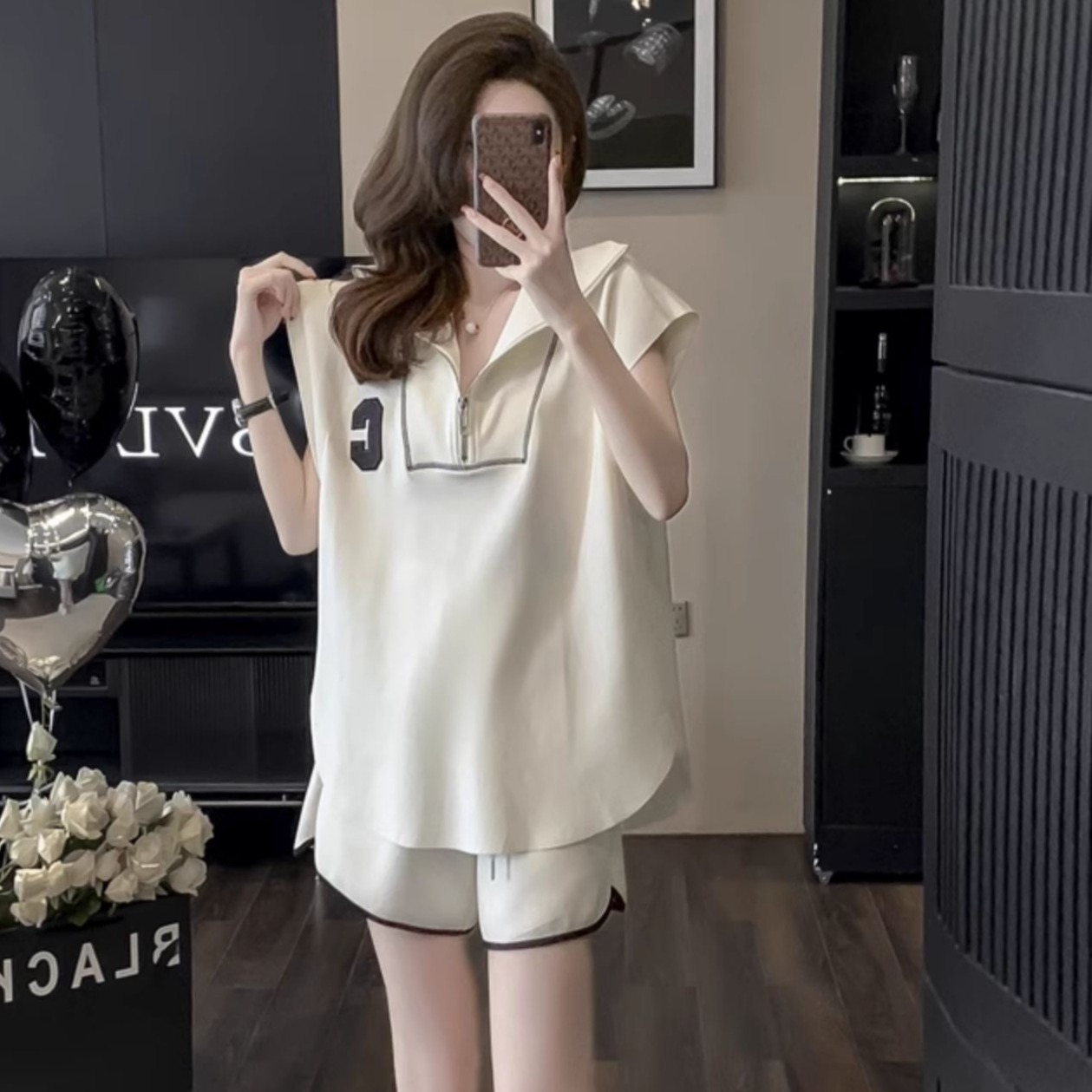 13762562.诗茉琳时尚休闲运动套装女夏季网红炸街减龄活泼小个子短袖短裤两件套潮