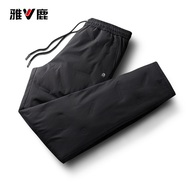 13836761.雅鹿90 白鹅绒羽绒裤男士冬季外穿加厚直筒裤防风防寒不钻绒 高腰松紧抽绳长裤 东北极寒抗寒外穿休闲长裤