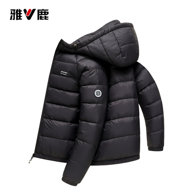 13837228.雅鹿男士轻薄羽绒服 90 白鸭绒连帽短款秋冬季保暖不钻绒轻便外套