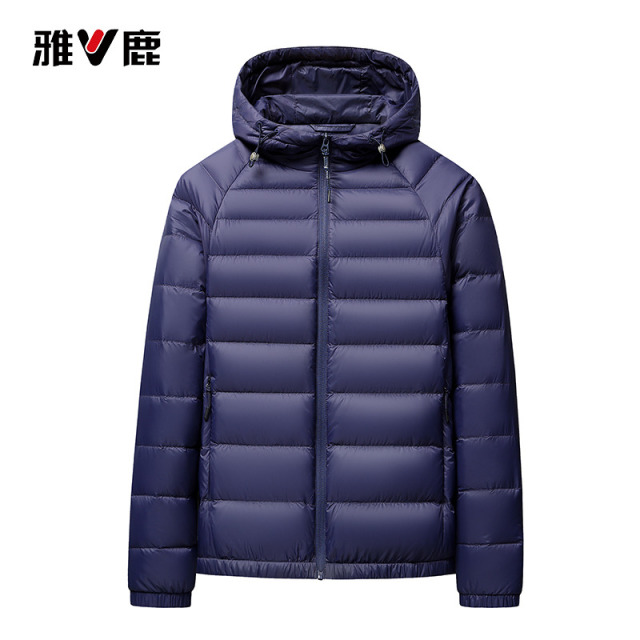13837226.雅鹿轻薄羽绒服男连帽短款 90 白鸭绒秋冬轻便保暖不钻绒休闲百搭外套