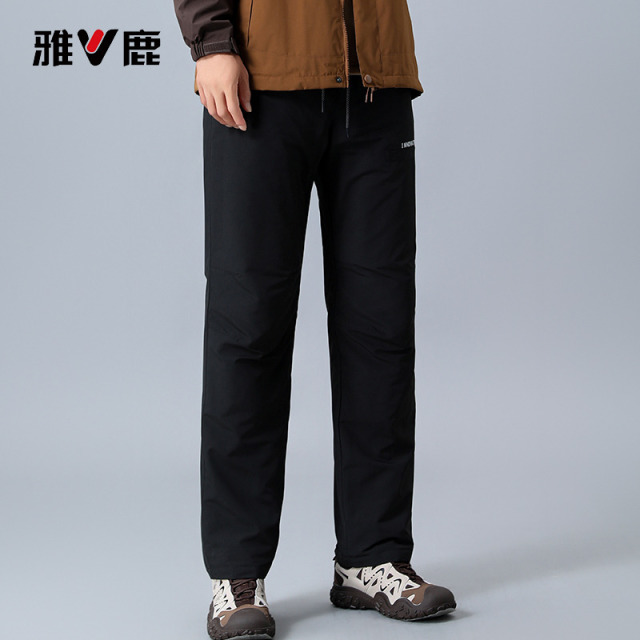 13745995.雅鹿90 白鸭绒羽绒裤男款冬季外穿松紧腰直筒裤户外抗寒不钻绒保暖长裤子