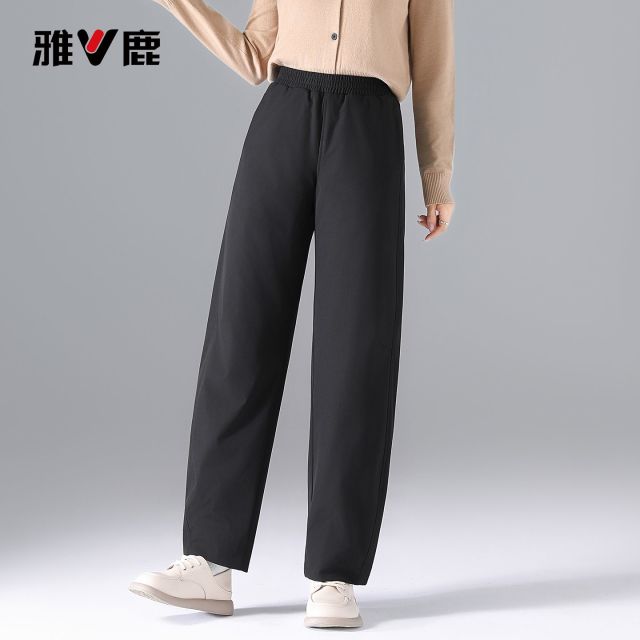 13837225.雅鹿90 白鸭绒羽绒裤女 冬季外穿宽松直筒裤高腰加厚防风保暖防寒长裤