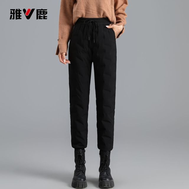 13837222.雅鹿正品羽绒裤女款冬外穿 90 白鸭绒束脚哈伦裤宽松不钻绒防寒保暖长裤