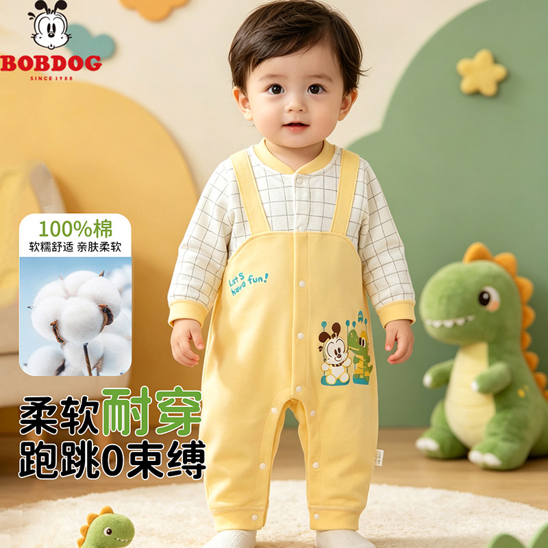 13681826.巴布豆婴儿连体服春秋长袖运动风婴幼宝宝外出服纯棉背带哈衣