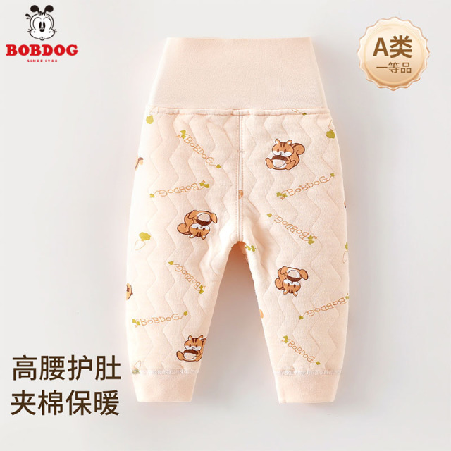 13744372.巴布豆婴幼童高腰护肚裤子宝宝保暖家居睡裤内穿夹棉秋冬季棉裤男女童