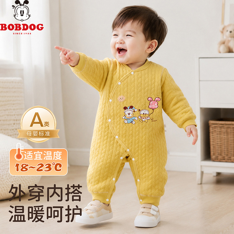 13757130.巴布豆【无骨A类纯棉】三层夹棉婴儿衣服秋冬保暖薄棉宝宝连体衣冬季新生儿哈衣爬