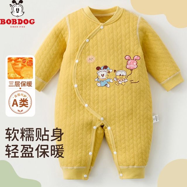 13757130.巴布豆【无骨A类纯棉】三层夹棉婴儿衣服秋冬保暖薄棉宝宝连体衣冬季新生儿哈衣爬