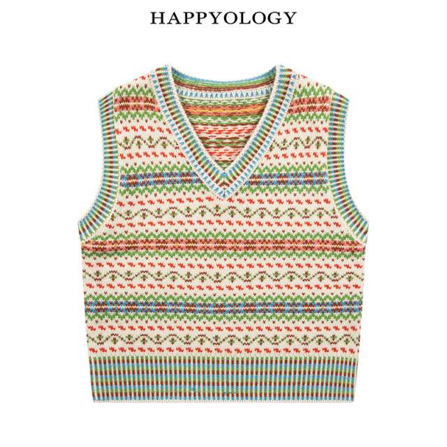 13695306.happyology秋冬新品男女童费尔岛V领背心