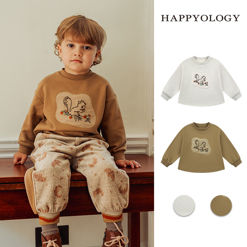 13695314.happyology秋冬新品男童圆领套头贴布绣休闲上衣卫衣