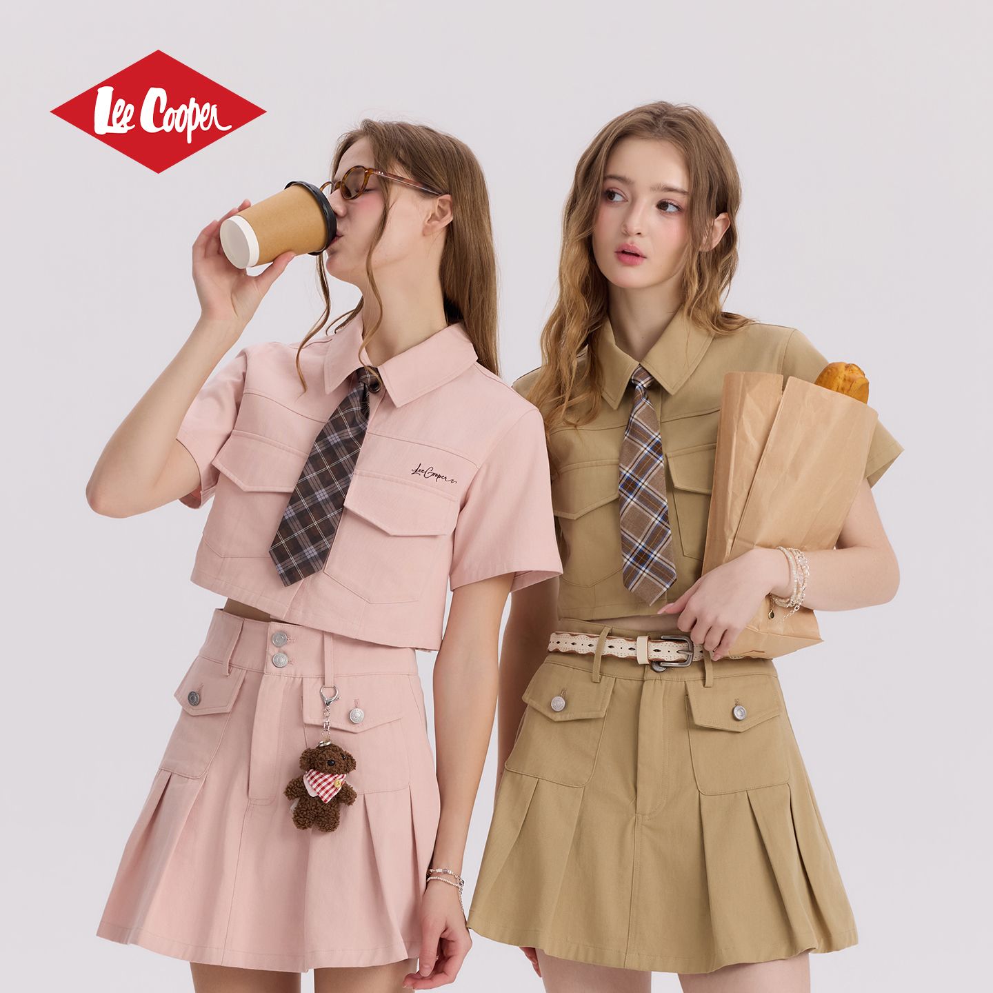 13526309.Lee Cooper短款衬衫领带女生学院风短裙淑女百搭夏季新款上衣