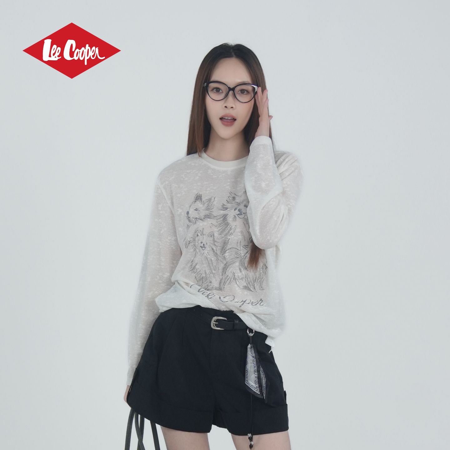 13533022.Lee Cooper素描萌宠印花长袖T恤宽松百搭罩衫女生春夏季新款防晒