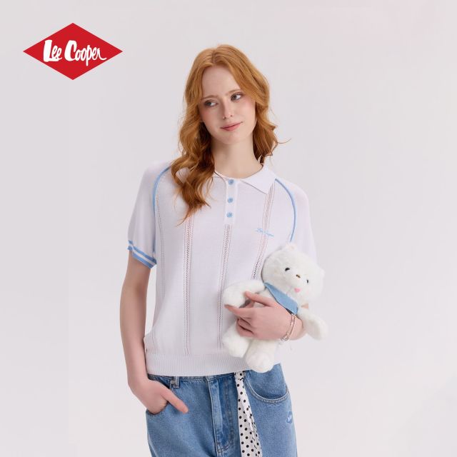 13535486.Lee Cooper女生Polo衫夏季新款透气舒适翻领miu系撞色百搭时尚