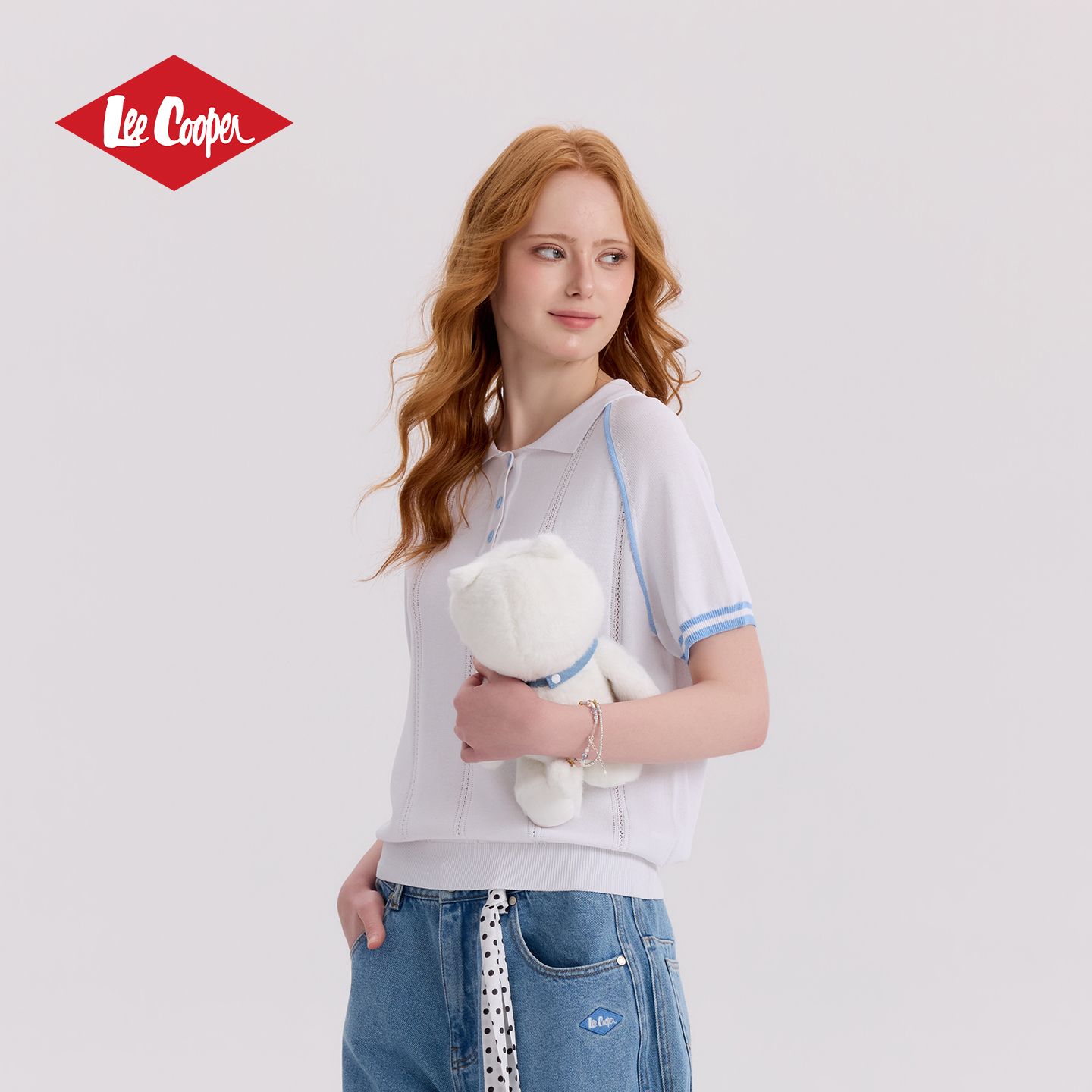 13535486.Lee Cooper女生Polo衫夏季新款透气舒适翻领miu系撞色百搭时尚