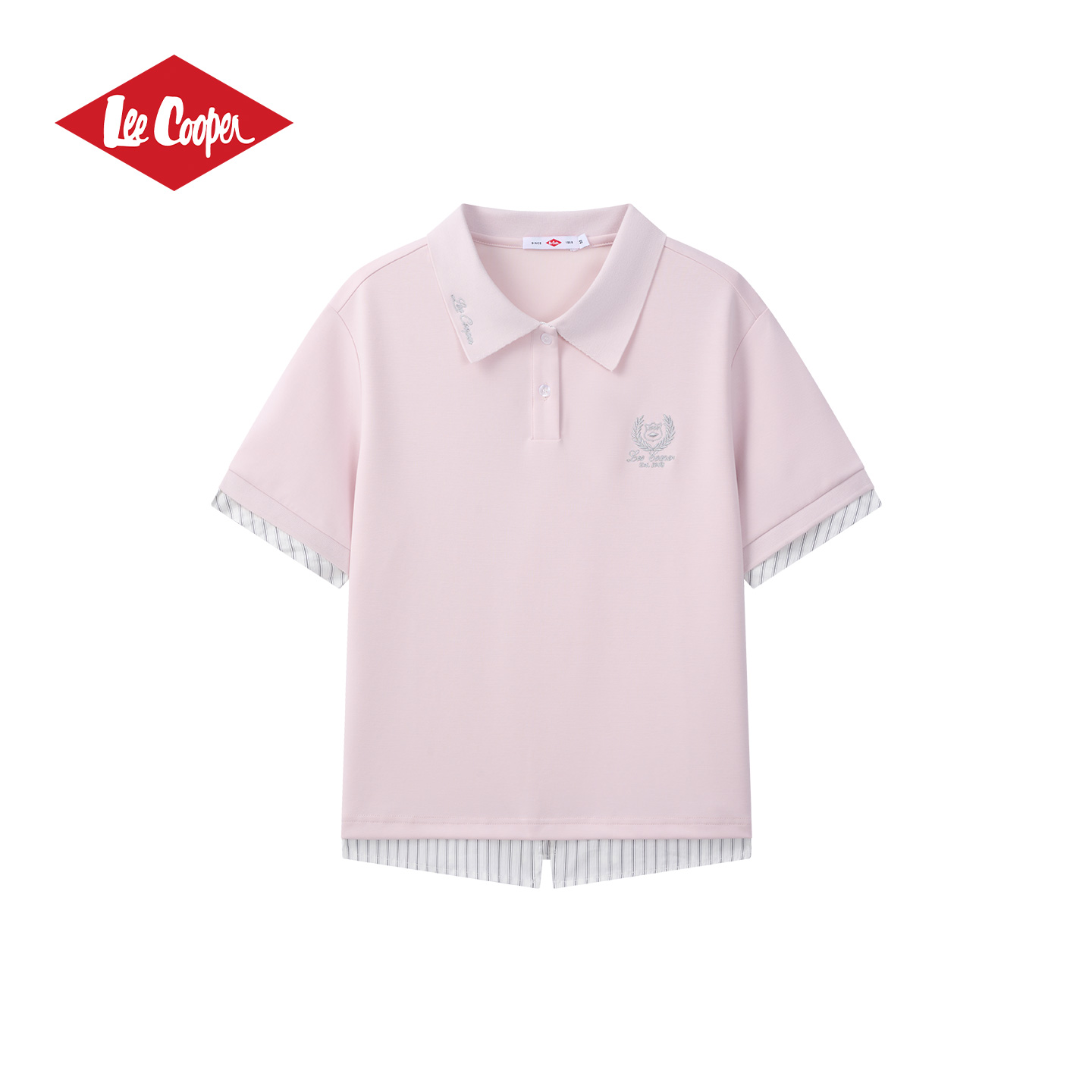 13541155.Lee Cooper polo衫短袖假两件格子拼接百搭夏季新款运动风女生休闲