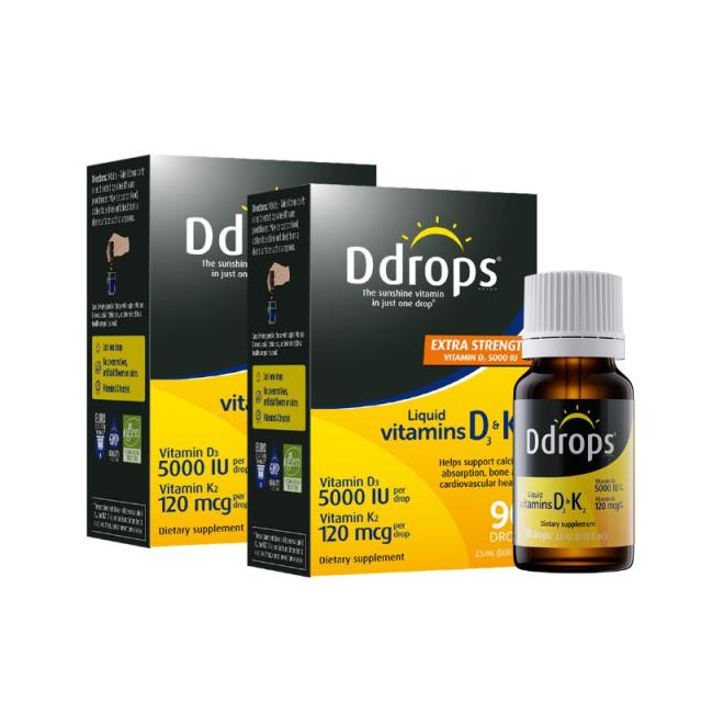 13532167.【2盒装】Ddrops 滴卓思成人维生素D3滴剂5000IU+k2滴剂 2.5ML 严重缺乏急需快速补充者,孕妇可用