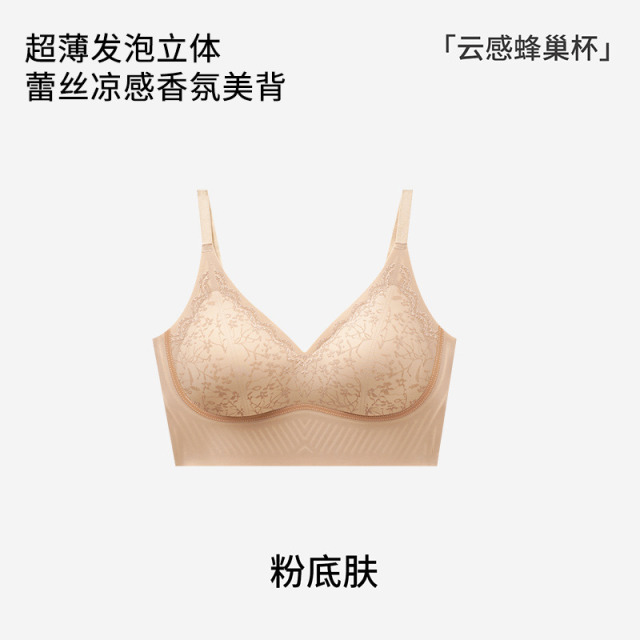 13696026.超薄发泡立体蕾丝凉感香氛美背内衣女无钢圈小胸聚拢提拉文胸