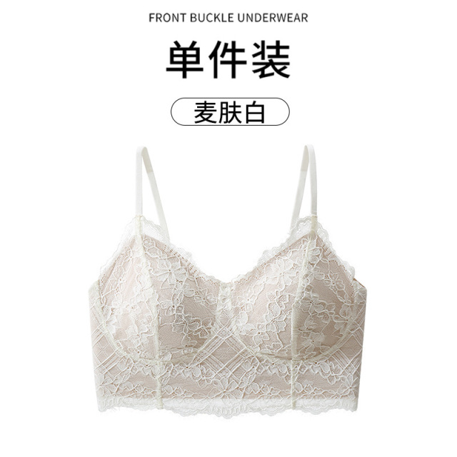 13696210.纯欲V领蕾丝吊带背心内衣女罩杯一体内搭舒适聚拢固定杯文胸