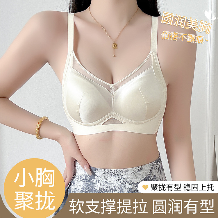 13696258.法式性感调整型内衣小胸聚拢加厚显大无钢圈收副乳透气文胸